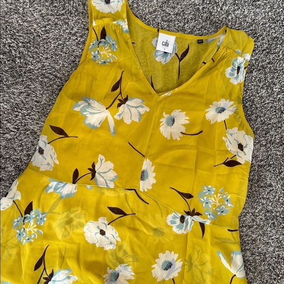 CAbi Yellow Floral Sleeveless Top blue small blouse shirt casual silky a-line - Picture 3 of 4